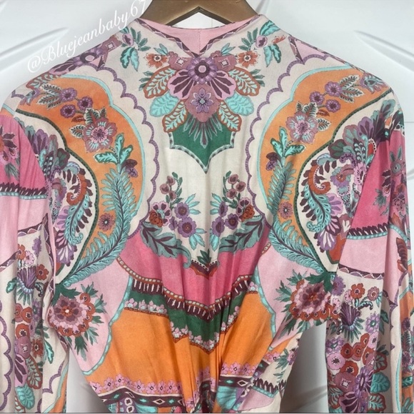 ZARA PRINTED WRAP KIMONO STYLE DRESS WITH POCKETS - Picture 16 of 16